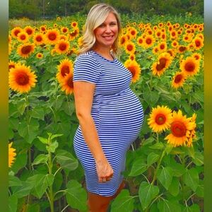 Motherhood Mat:Medium,SS Dress, Royal Blue&Wht,Ribbed rayon, EUC